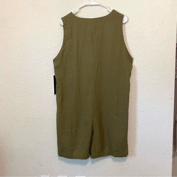 Nicole Miller 100% Linen V-Neck Button with Pockets Romper Green size Large - Picture 3 of 10